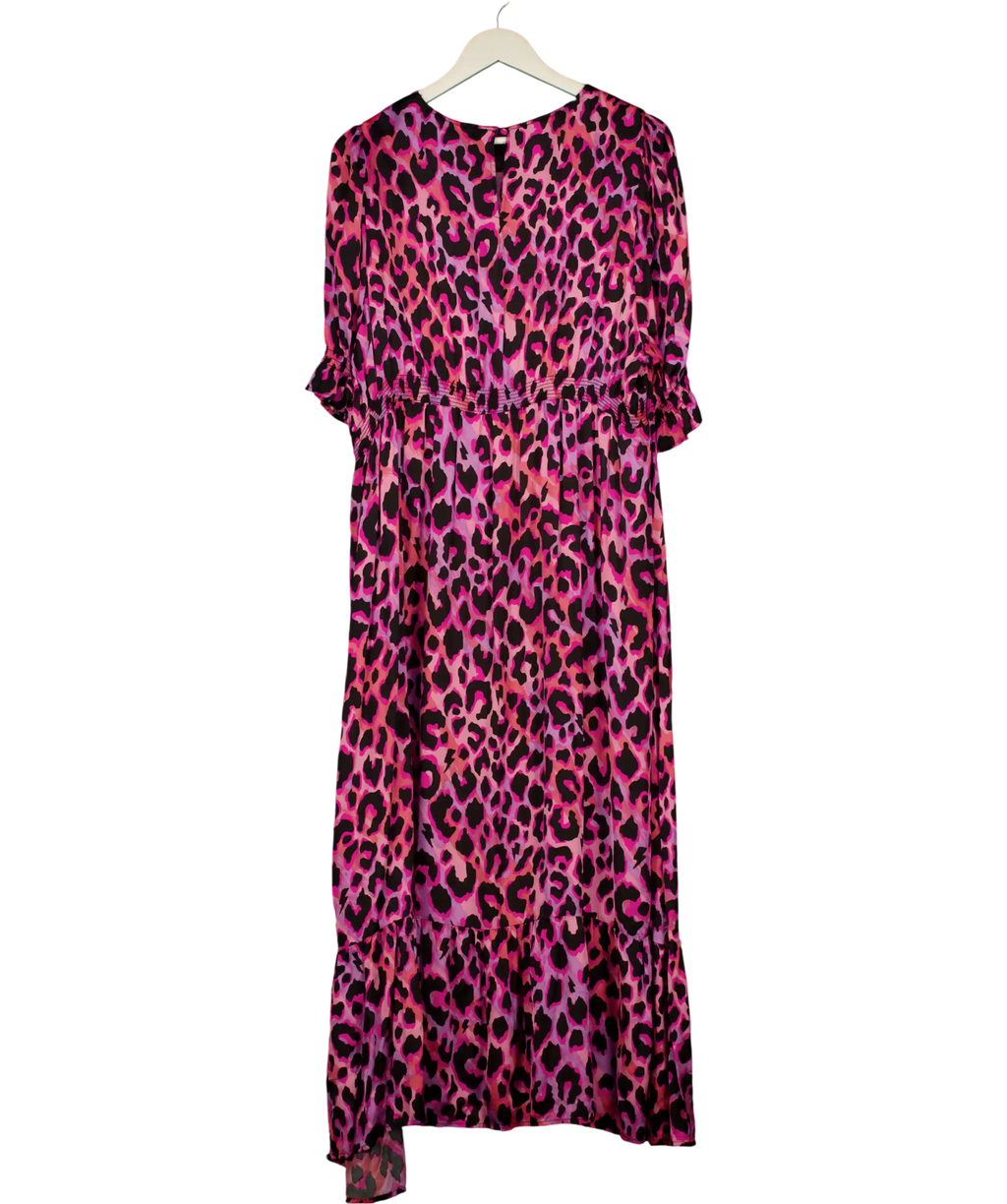SCAMP & DUDE Pink Mix Satin Shirred Back & Sleeve Midi Tea Dress UK 22