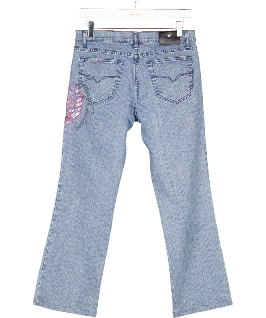 Versace Blue Mid-rise Heart Logo Embellished Jeans W30
