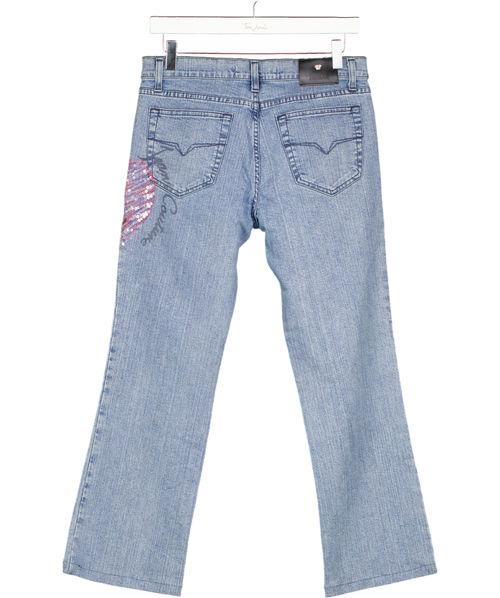 Versace Blue Mid-rise Heart Logo Embellished Jeans W30