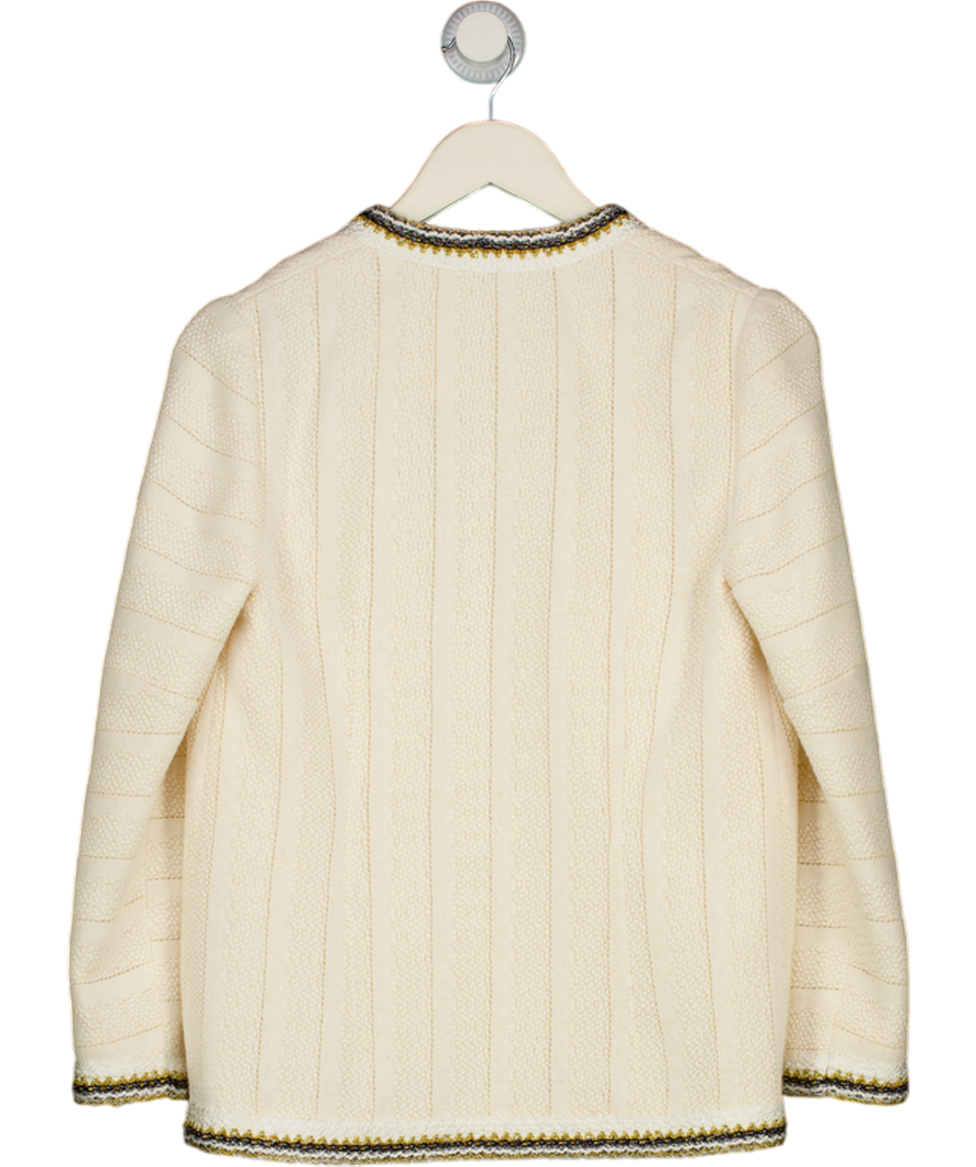 SANDRO Cream Tweed Jacket With Black / Gold Trims Fr34 UK 6
