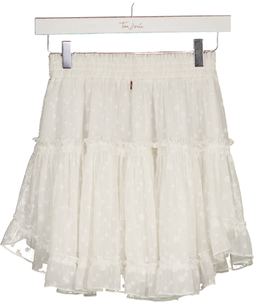 MISA Los Angeles White Swiss Dot Tiered Mini Skirt UK XS