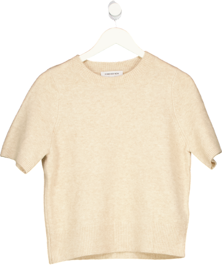 FOREVER NEW Beige Short Sleeve Knitted T-shirt Oatmilk UK S