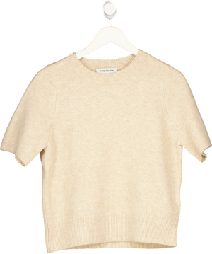 FOREVER NEW Beige Short Sleeve Knitted T-shirt Oatmilk UK S