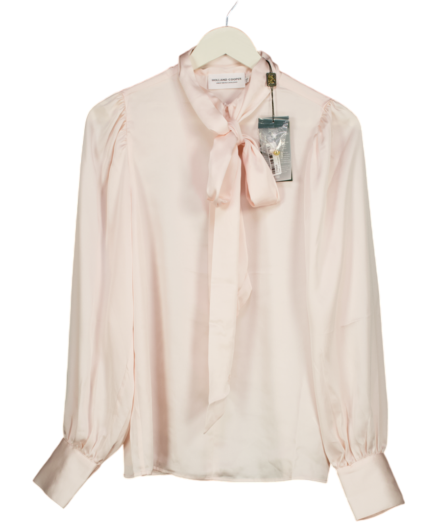 HOLLAND COOPER Ariella Satin Tie-neck  Blouse Blush Pink UK 10