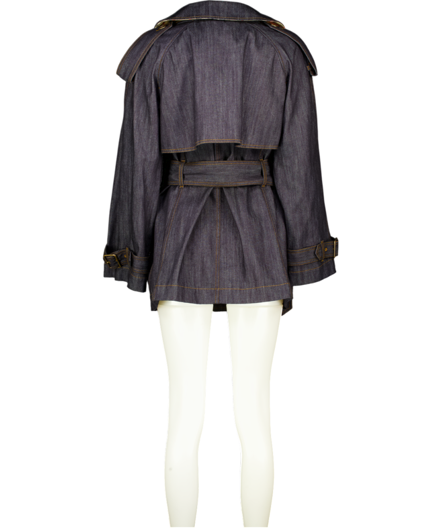 BURBERRY Blue Dark Denim Short Fitzrovia Trench Coat UK XS