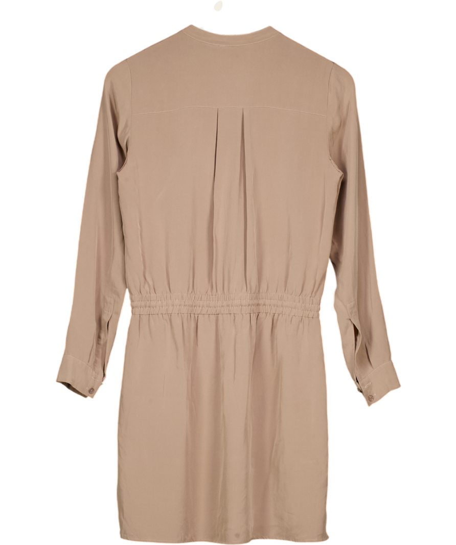 VINCE Beige 100% Silk Long Sleeve Mini Dress Us2 UK 6