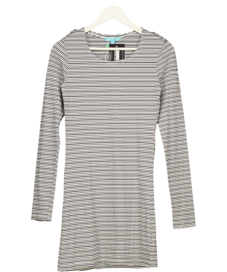 MELISSA ODABASH White / Navy /silver Striped Long Sleeve Jersey Mini Dress UK M