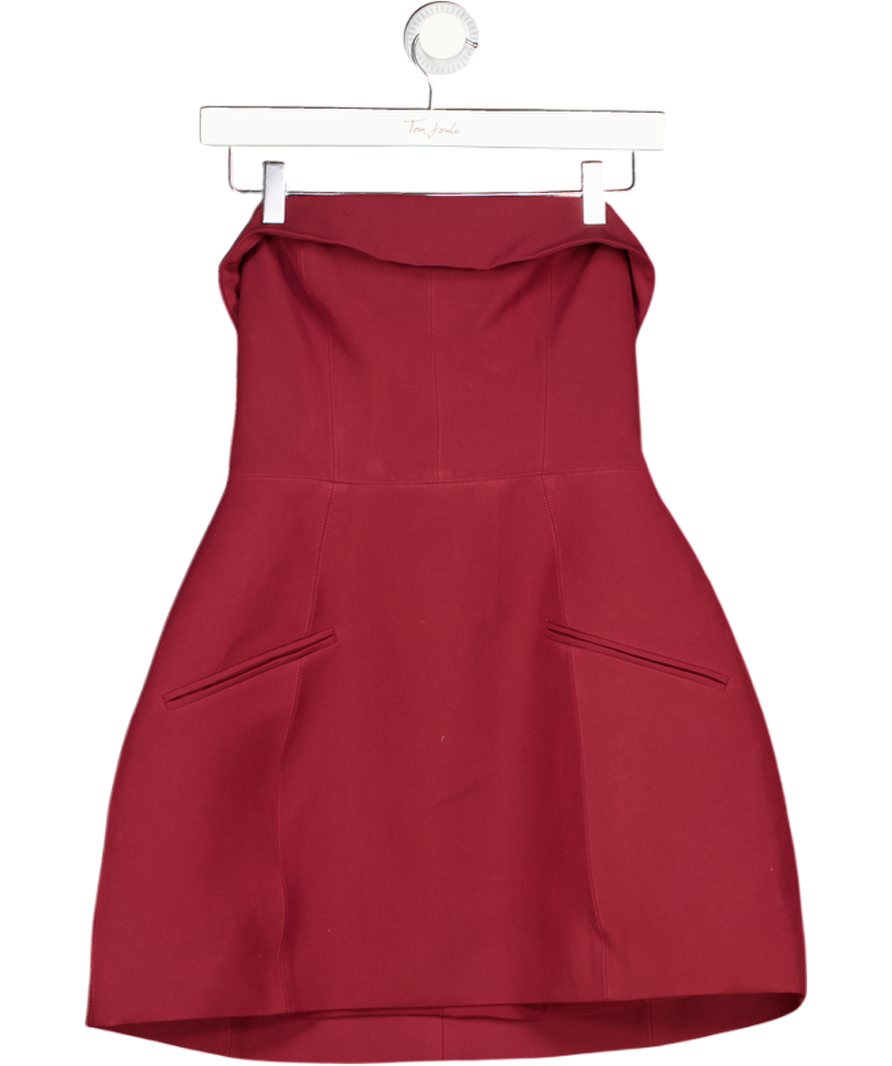 OH POLLY Foldover-neck Strapless Structured A-line Mini Dress In Wine Red UK 8