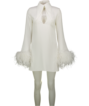 16ARLINGTON White Michelle Feather-trimmed Cutout Crepe Mini Dress UK 6