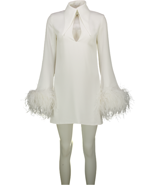 16ARLINGTON White Michelle Feather-trimmed Cutout Crepe Mini Dress UK 6