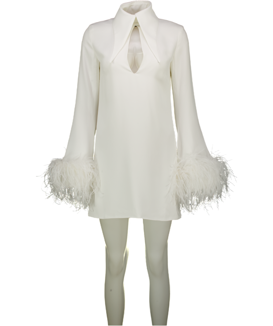 16ARLINGTON White Michelle Feather-trimmed Cutout Crepe Mini Dress UK 6