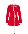 HOUSE OF CB Jennica Red Rose Satin And Lace Mini Dress UK XS