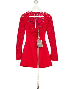 HOUSE OF CB Jennica Red Rose Satin And Lace Mini Dress UK XS