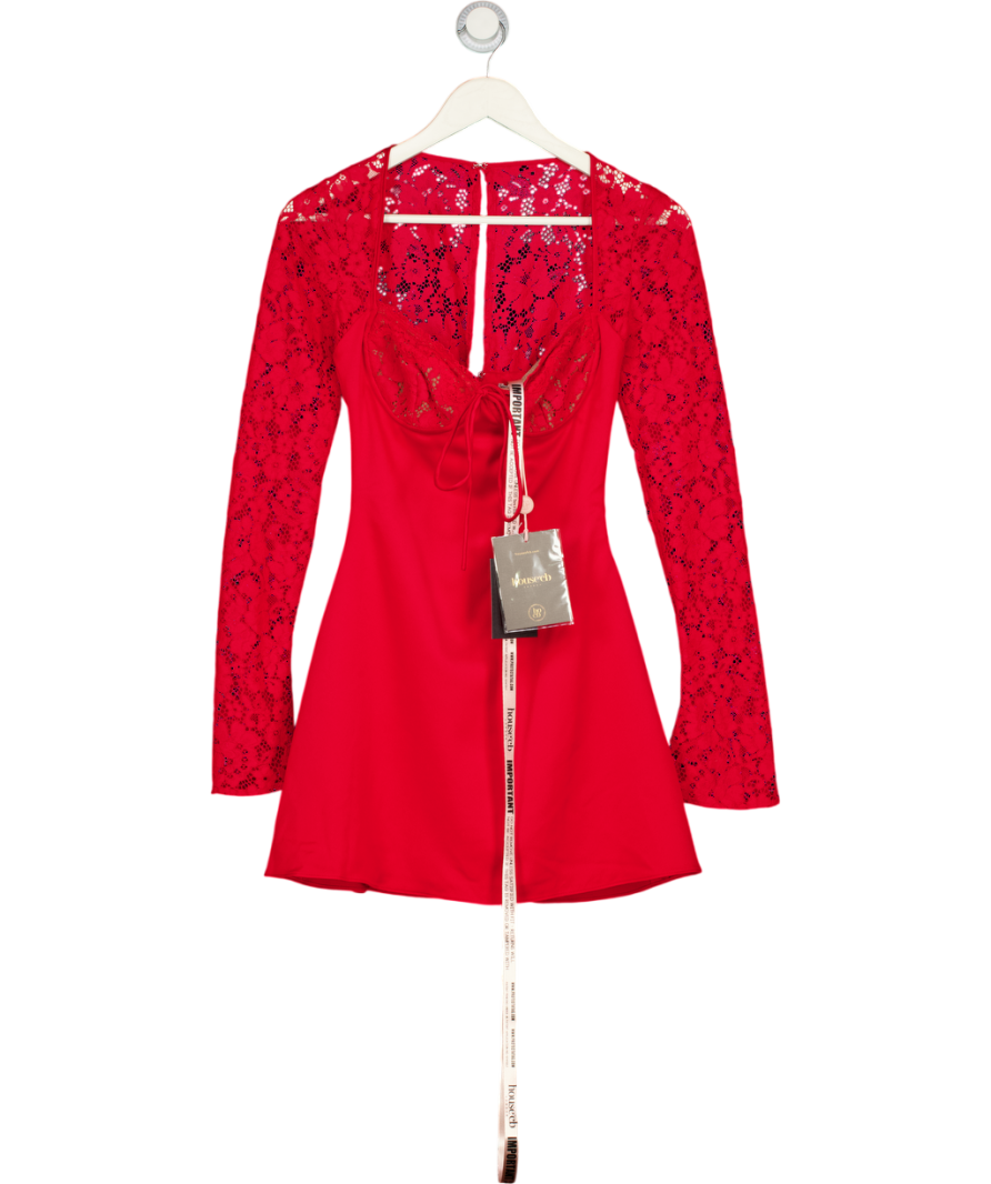 HOUSE OF CB Jennica Red Rose Satin And Lace Mini Dress UK XS