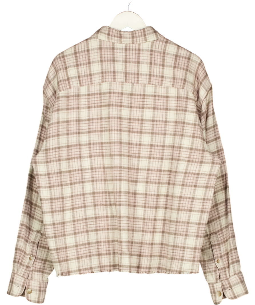 ABERCROMBIE & FITCH Beige Cropped Check Slub Flannel Shirt In Light Brown UK L