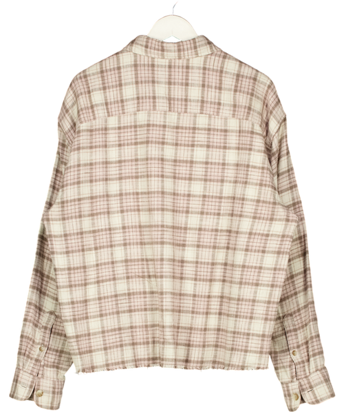 ABERCROMBIE & FITCH Beige Cropped Check Slub Flannel Shirt In Light Brown UK L