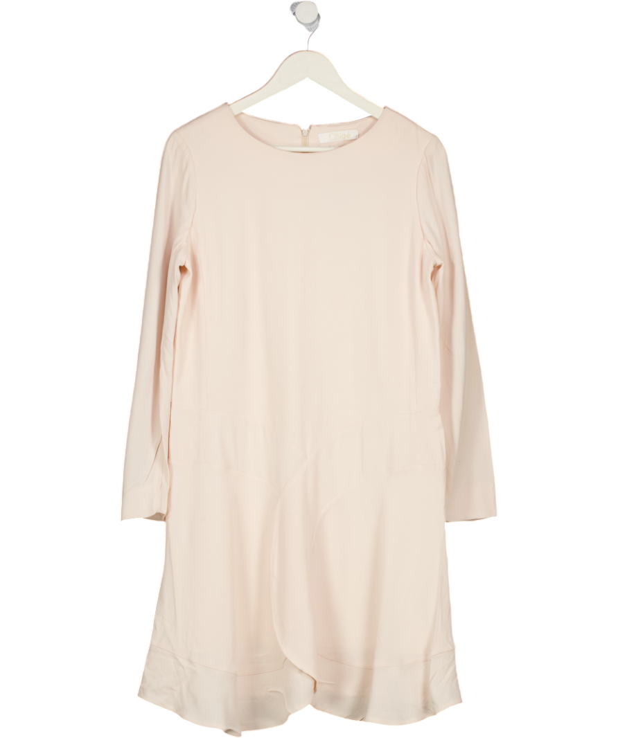 Chloé Blush Pink Long Sleeve Crepe Mini Dress Fr40 UK 12