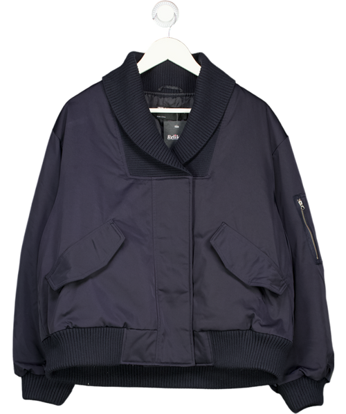 ASOS Design Knitted Collar Bomber Jacket In Navy Blue UK S