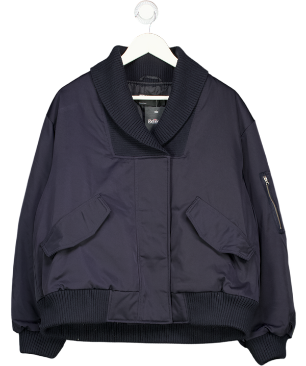 ASOS Design Knitted Collar Bomber Jacket In Navy Blue UK S