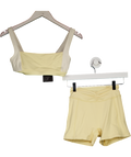 Bo + Tee Yellow Ruched Mini Shorts & Bra In Lemon Marl UK XS