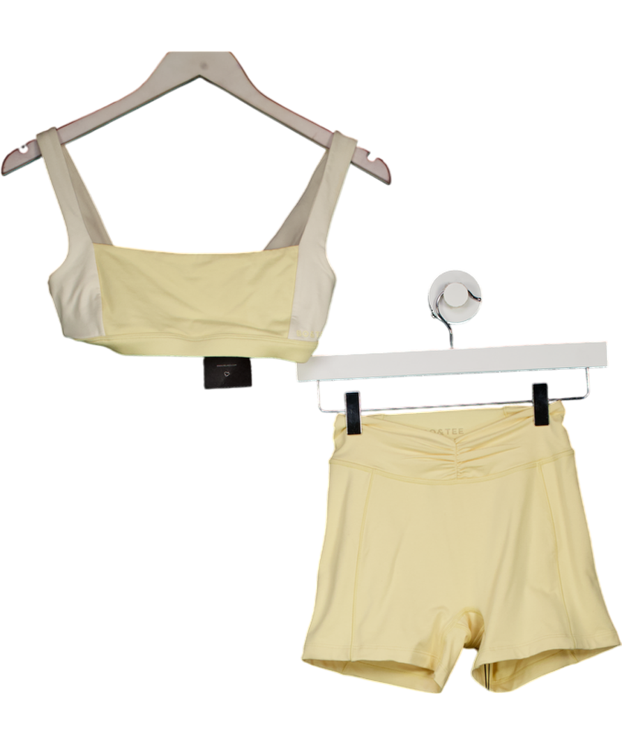 Bo + Tee Yellow Ruched Mini Shorts & Bra In Lemon Marl UK XS