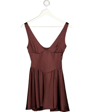 HOUSE OF CB Rich Brown Satin Waisted Mini Dress UK XS