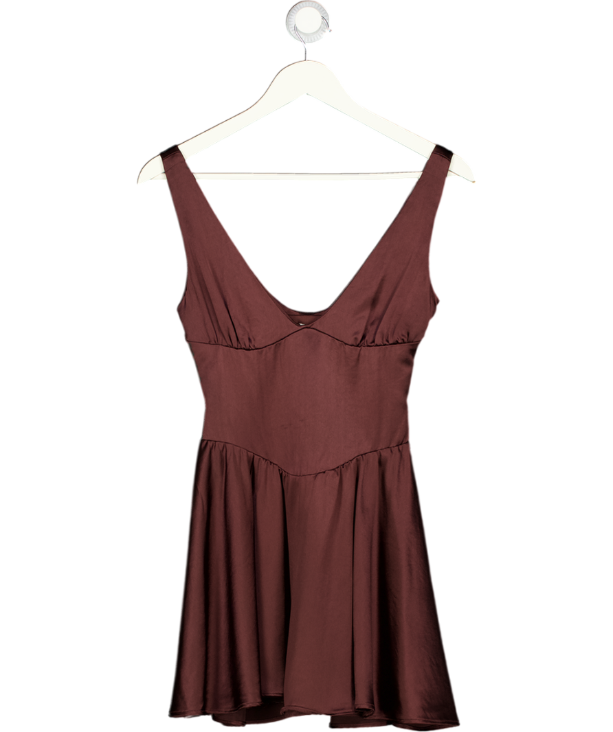 HOUSE OF CB Rich Brown Satin Waisted Mini Dress UK XS