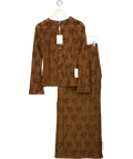 PRETTY LAVISH 2-piece Lace Cardigan (uk 6) & Maxi Skirt (uk 8) Co-ord In Chocolate Brown UK XS/S
