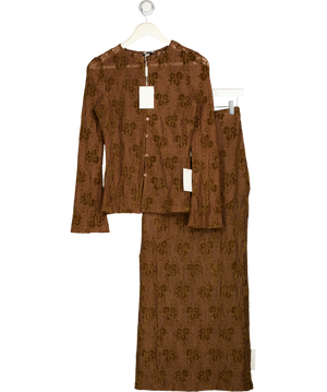 PRETTY LAVISH 2-piece Lace Cardigan (uk 6) & Maxi Skirt (uk 8) Co-ord In Chocolate Brown UK XS/S