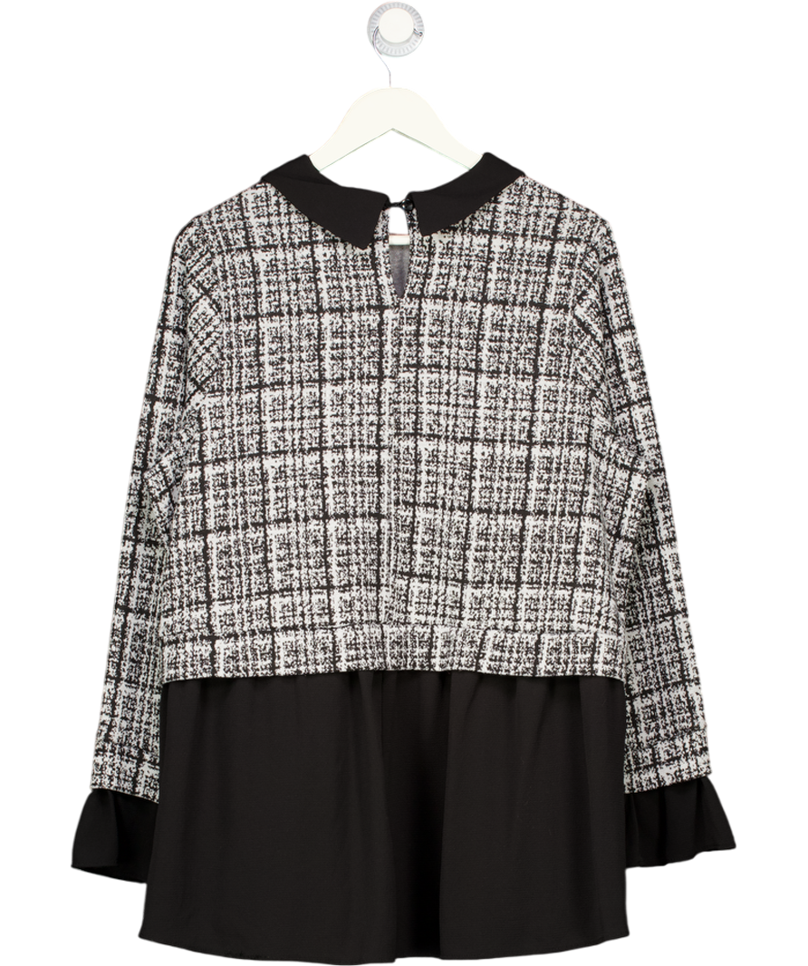 YOURS Black Peplum Hem Check Top With Collar UK 18