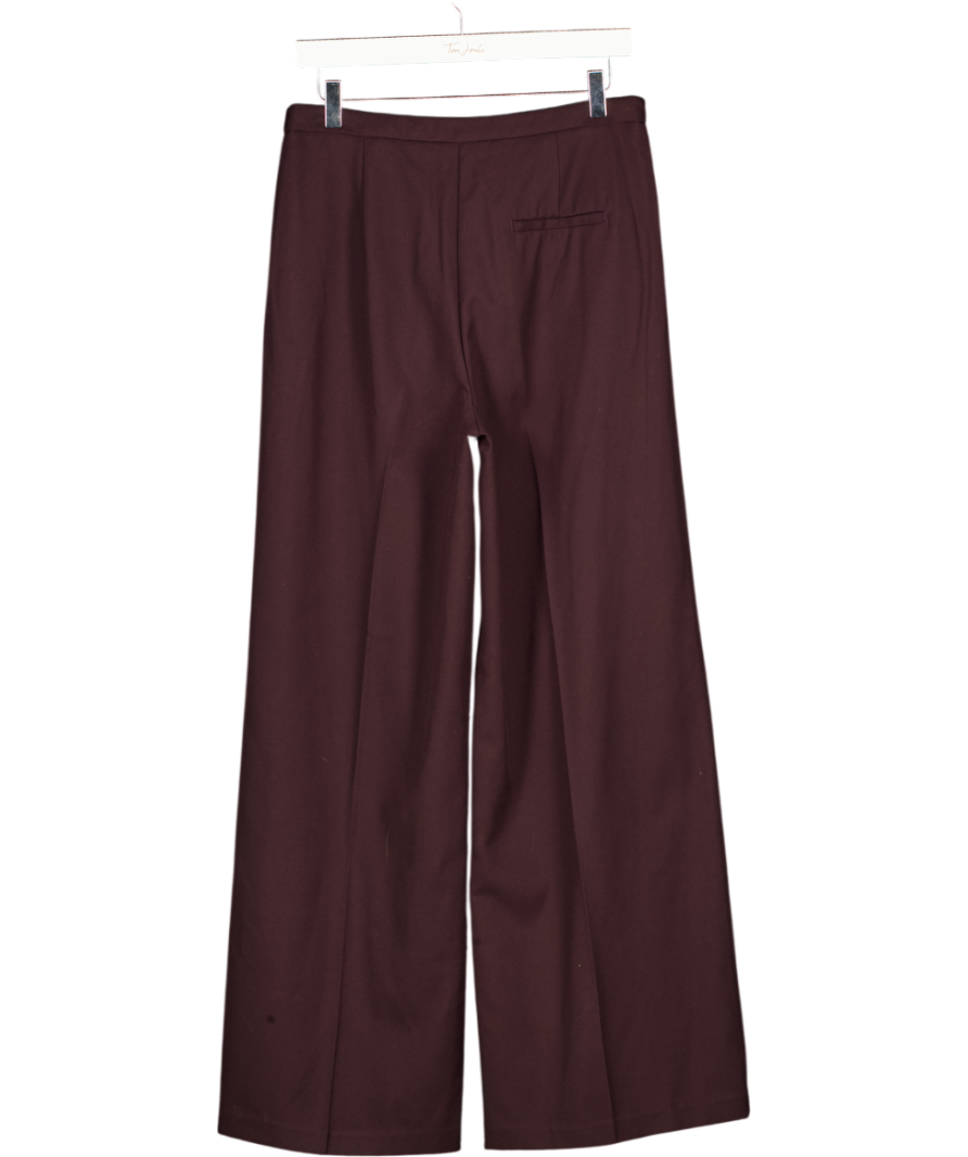 MANGO Brown Wide Leg Mid-rise Pleated Trousers UK 10