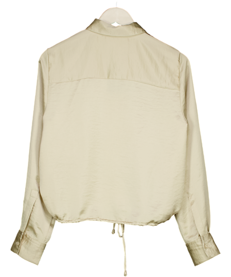 ZARA Beige Satin Drawstring Hem Blouse UK XS