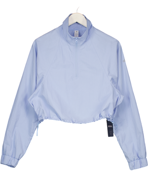 ALO Light Provence Blue Cropped 1/4 Zip Alumni Pullover UK S