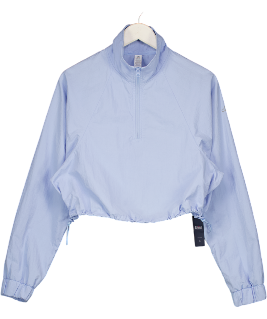 ALO Light Provence Blue Cropped 1/4 Zip Alumni Pullover UK S