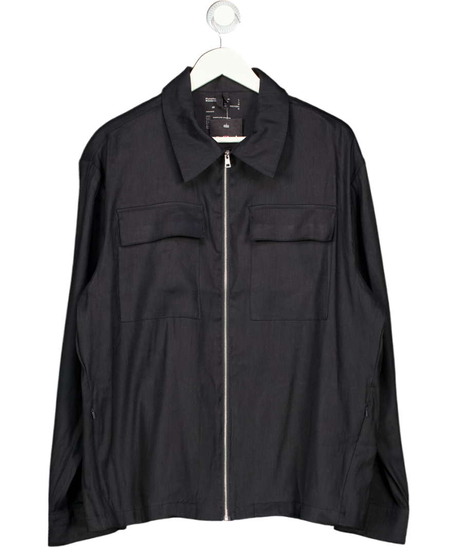 H&M Premium Selection Navy Blue Easy Care Regular Fit Linen-blend Overshirt UK L