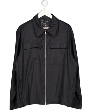 H&M Premium Selection Navy Blue Easy Care Regular Fit Linen-blend Overshirt UK L