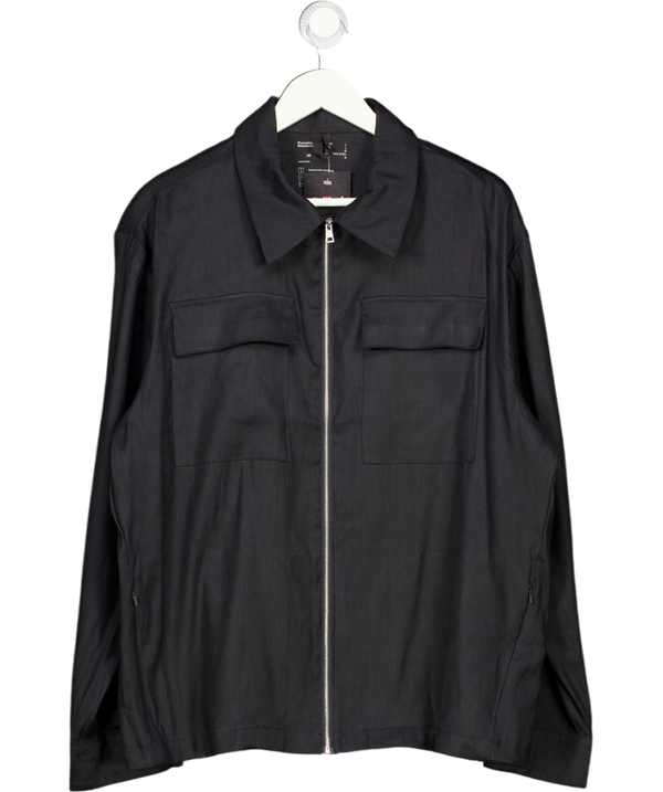 H&M Premium Selection Navy Blue Easy Care Regular Fit Linen-blend Overshirt UK L