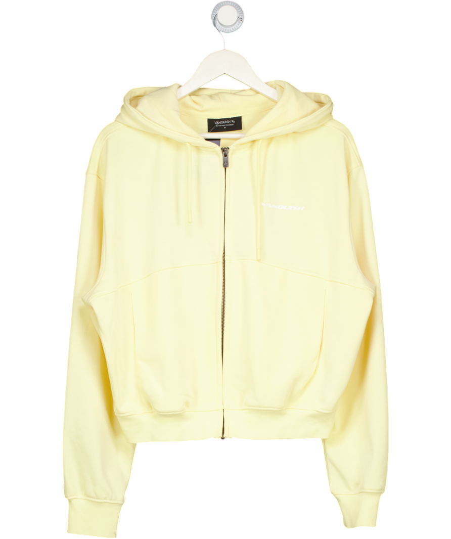 VANQUISH FITNESS Essential Butter Yellow Cropped Zip Through Hoodie UK M