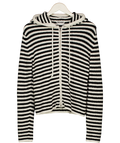 WEEKDAY Black & White Stripe Cotton Knit Zip Hoodie UK S