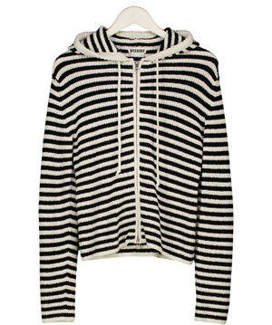 WEEKDAY Black & White Stripe Cotton Knit Zip Hoodie UK S