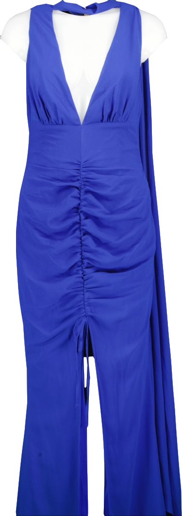 Club L Blue Whimsical Chiffon Plunge Fishtail Maxi Dress UK 8
