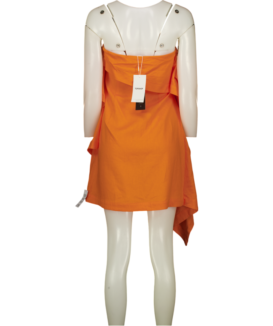 TOPSHOP Linen Rich Bandeau Mini Dress With Drape Detail In Orange UK 10