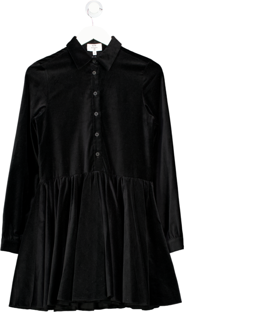 Elfie Selfie Ola Black Velvet Shirt Dress UK XS