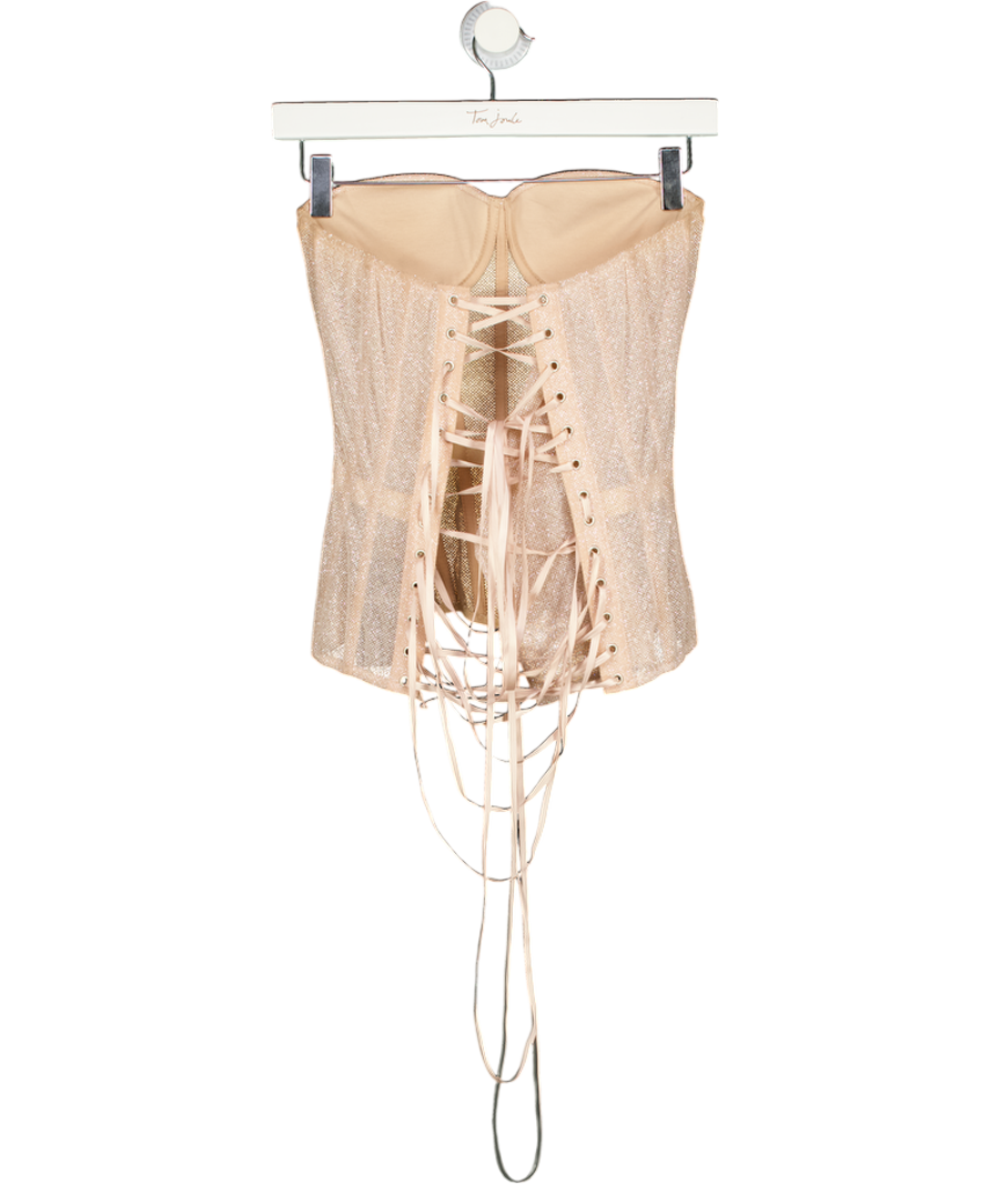 STATNAIA Champagne Beige Glitter Corset Top UK XS