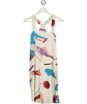 CHLOE White 100% Silk Abstract Print A-line Dress With Pockets Fr36 UK 8