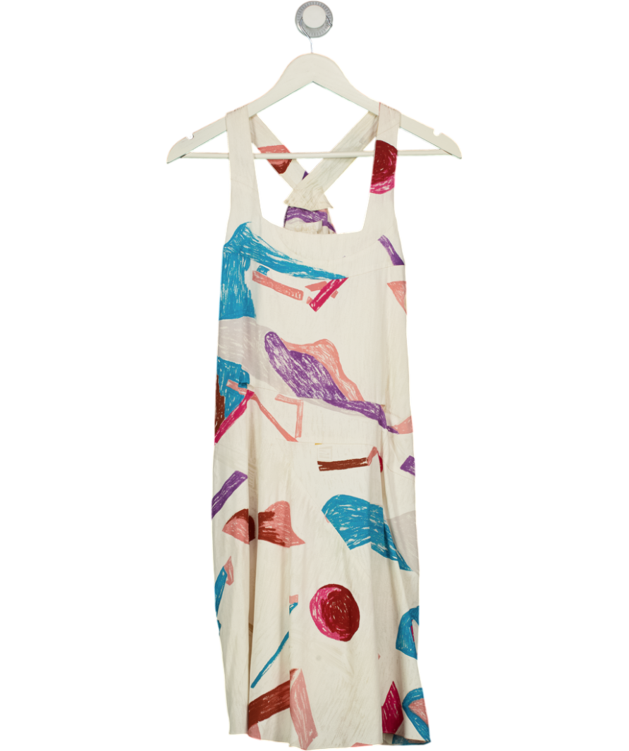 CHLOE White 100% Silk Abstract Print A-line Dress With Pockets Fr36 UK 8