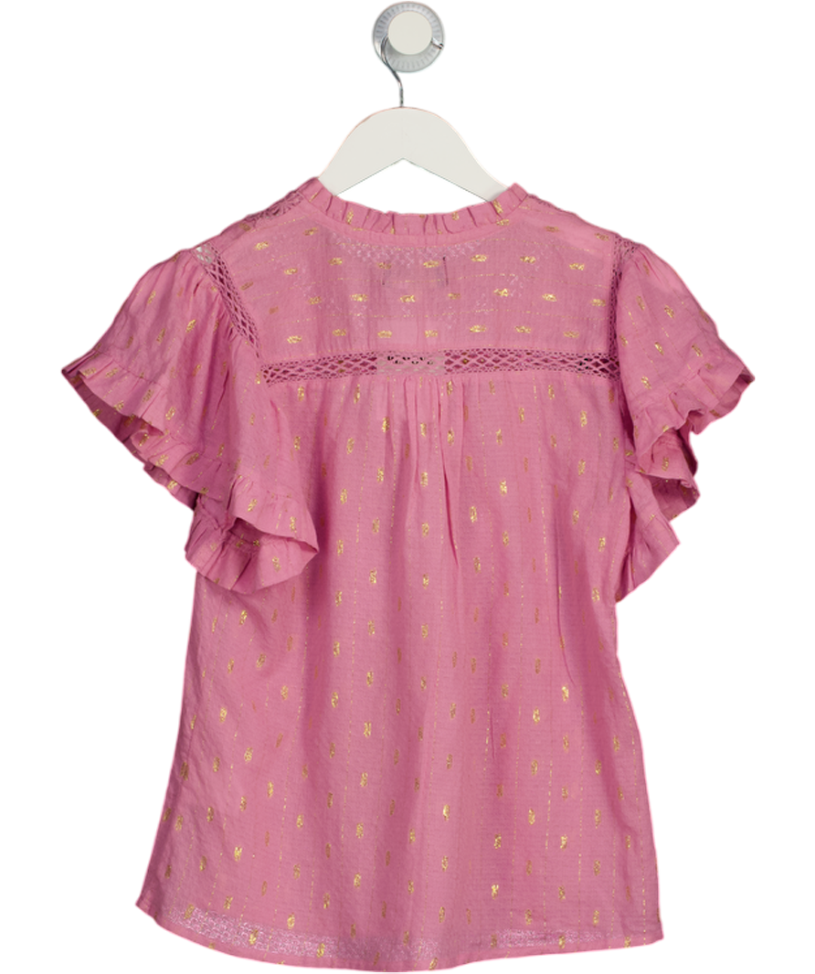 WYSE LONDON Pink Lurex Dot Frill Sleeve Blouse Sz1 UK 8