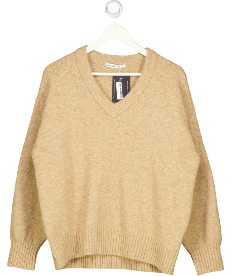 ABERCROMBIE & FITCH Beige Oversize V-neck Knit Sweater UK XS