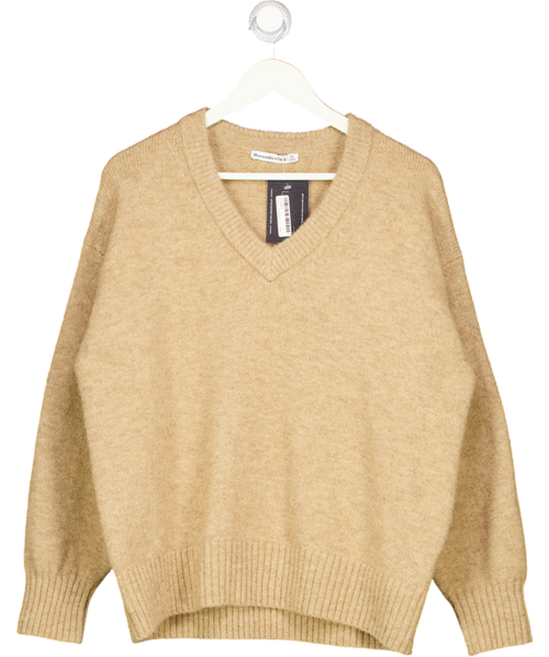 ABERCROMBIE & FITCH Beige Oversize V-neck Knit Sweater UK XS