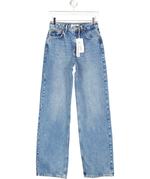 NA-KD Blue Loose Straight Mid Waist Jeans UK 6